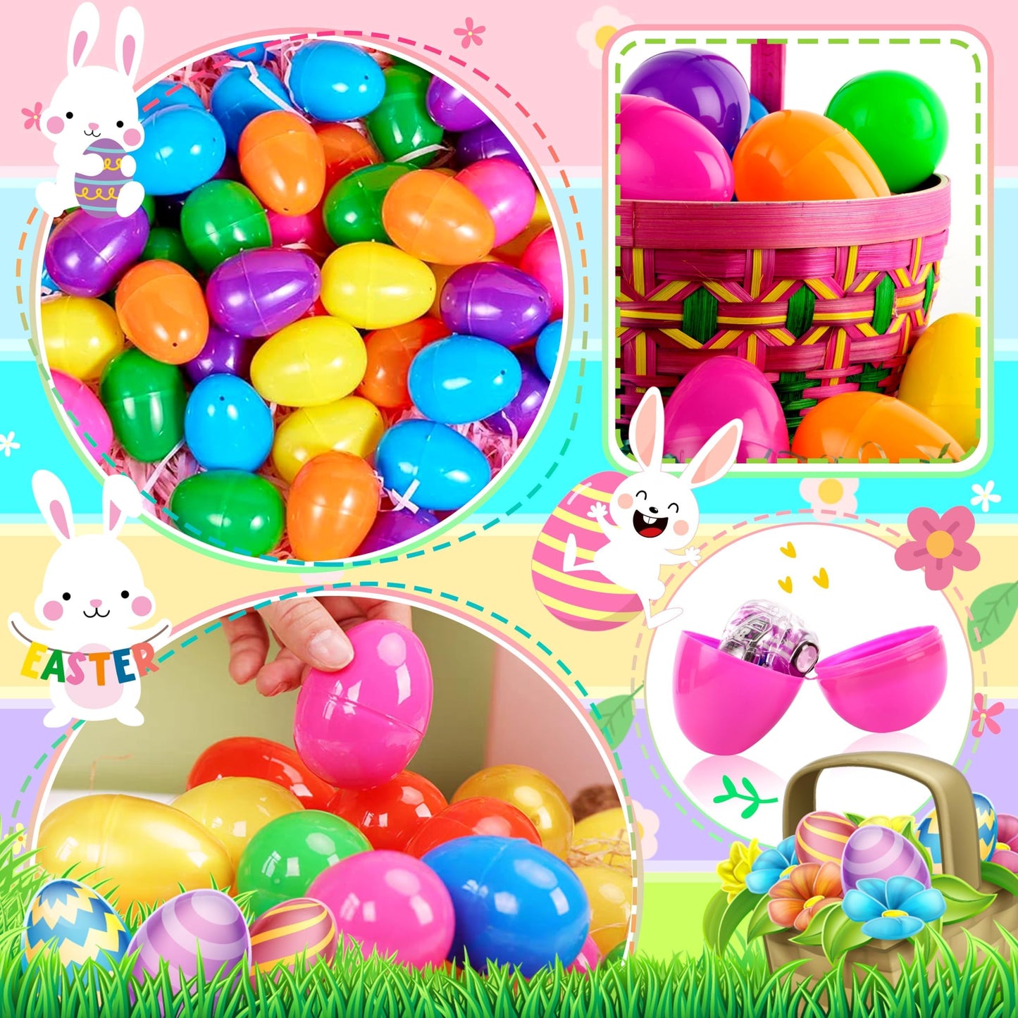 OCTERIC 180Pcs Easter Eggs, 2.3" Fillable Bright Colors Plastic Easter Eggs Empty for Easter Hunt, Easter Basket Stuffers, Party Favor, Classroom Prize Supplies