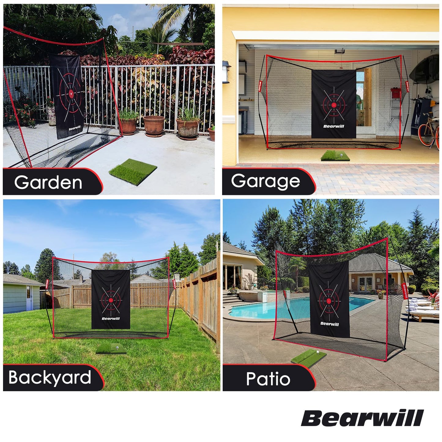 Bearwill Golf Net, 10x7ft Heavy Duty Golf Practice Nets with Mat, Target Cloth, 7 Tees, 6 Balls, Carry Bag for Backyard Driving Chipping Indoor Outdoor Training