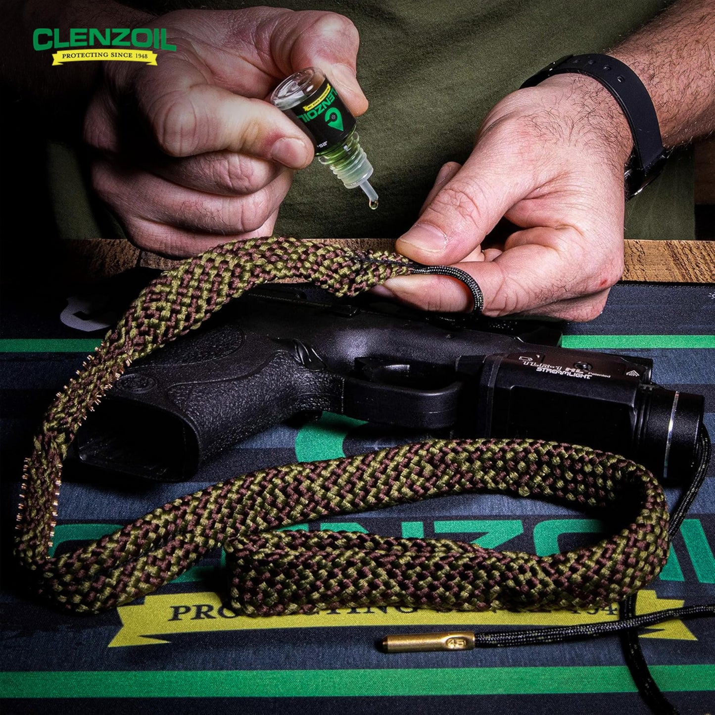 .45 Caliber Bore Cleaner - Pistol Rope for .44 Mag & .45 ACP, Includes CLP