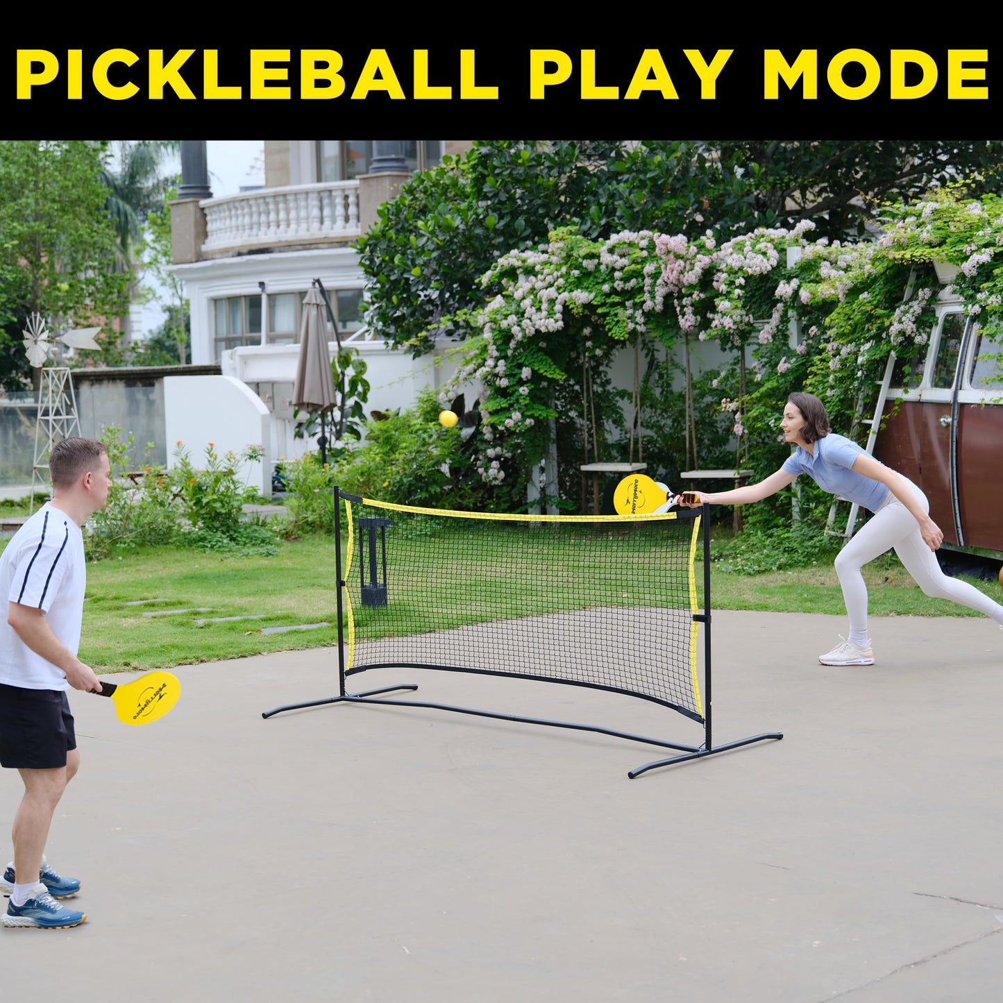 MerryMove 6ft Portable Pickleball & Paddle Ball Set: Easy Setup Paddle Game with Net, Similar to Badminton, Pingpong, and Jianzi, All-in-1 Set for Lawn, Backyard, Camping, Beach Indoor & Outdoor