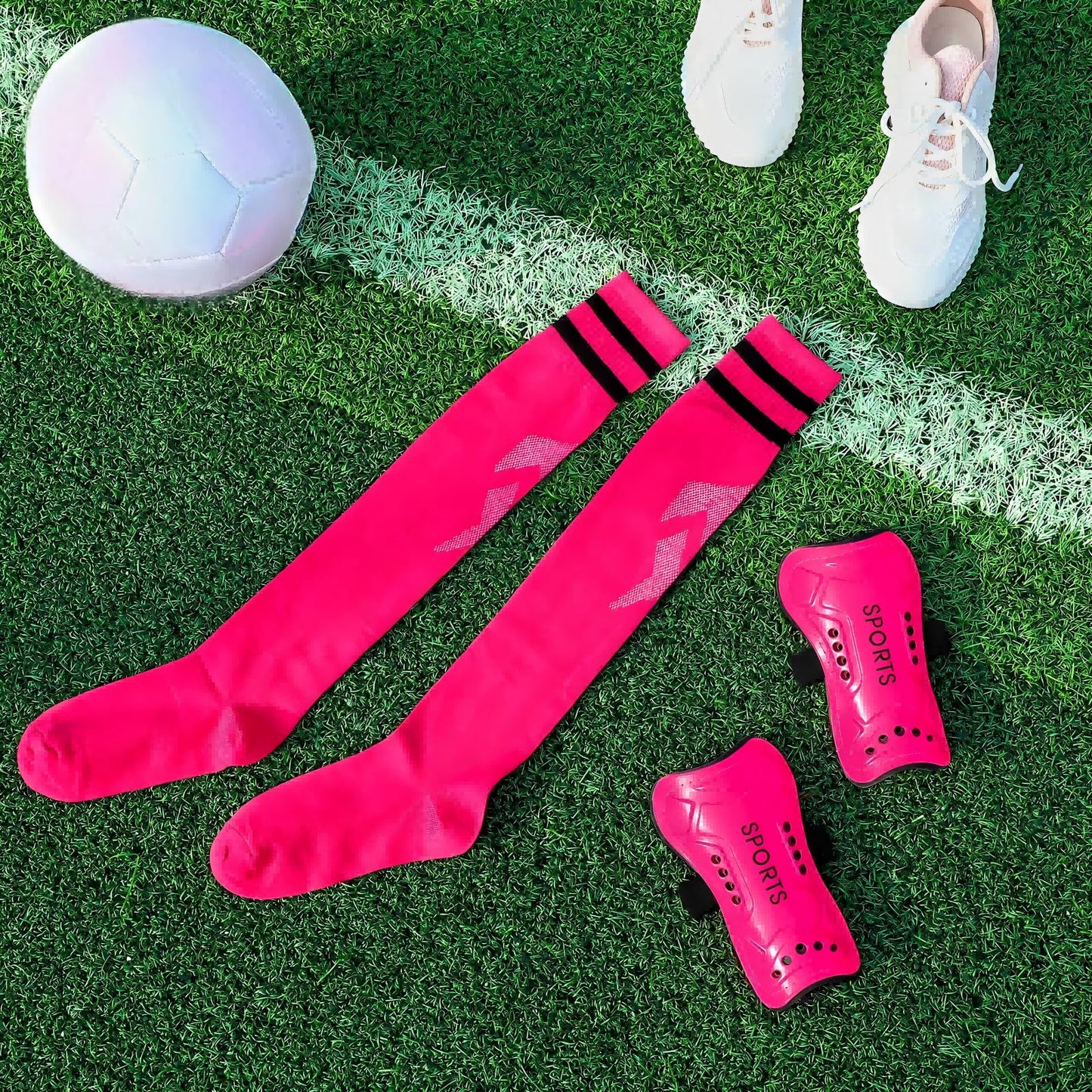 Syhood Soccer Shin Guards and Socks for Toddler Kids Youth, Lightweight Soccer Shin Pads Protective Defender Gear for 3-5, 5-10, 10-15 Years Old Children Teen Boys Girls Sports Game(M Size,Pink)