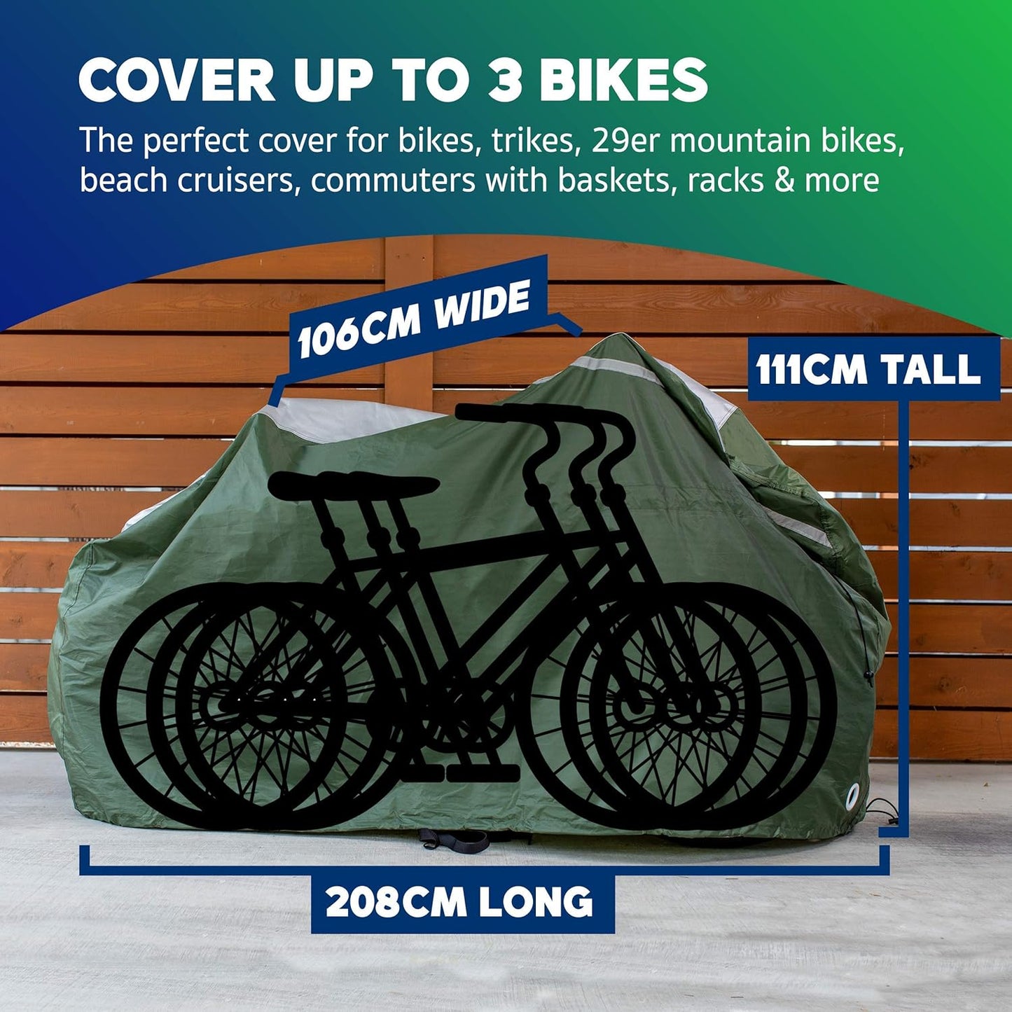 YardStash Bike Cover - XXL Waterproof & Weatherproof Reflective Bicycle Storage - Green