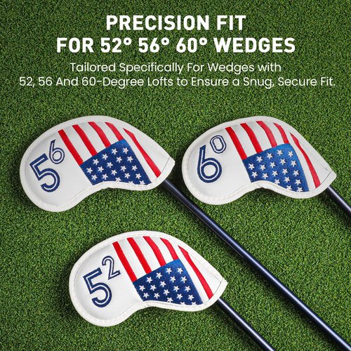 Golf Iron Wedge Head Covers 52° 54° 56° 60° 1 Pc, Stylish Leather Headcover Club Head Protection for Irons, Clover USA Flag Design for Men Women (52°, 56°, 60°(USA Flag))