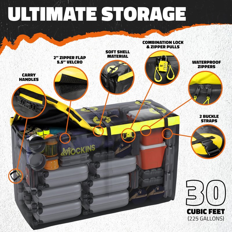 Mockins 30 Cu Ft Trailer Hitch Cargo Carrier Bag | 60"x24"x36" Weatherproof Cargo Bag for Hitch Carrier | Waterproof Truck Bed Storage Set | Vinyl Vehicle Soft-Shell Carriers for Road Trips & Camping