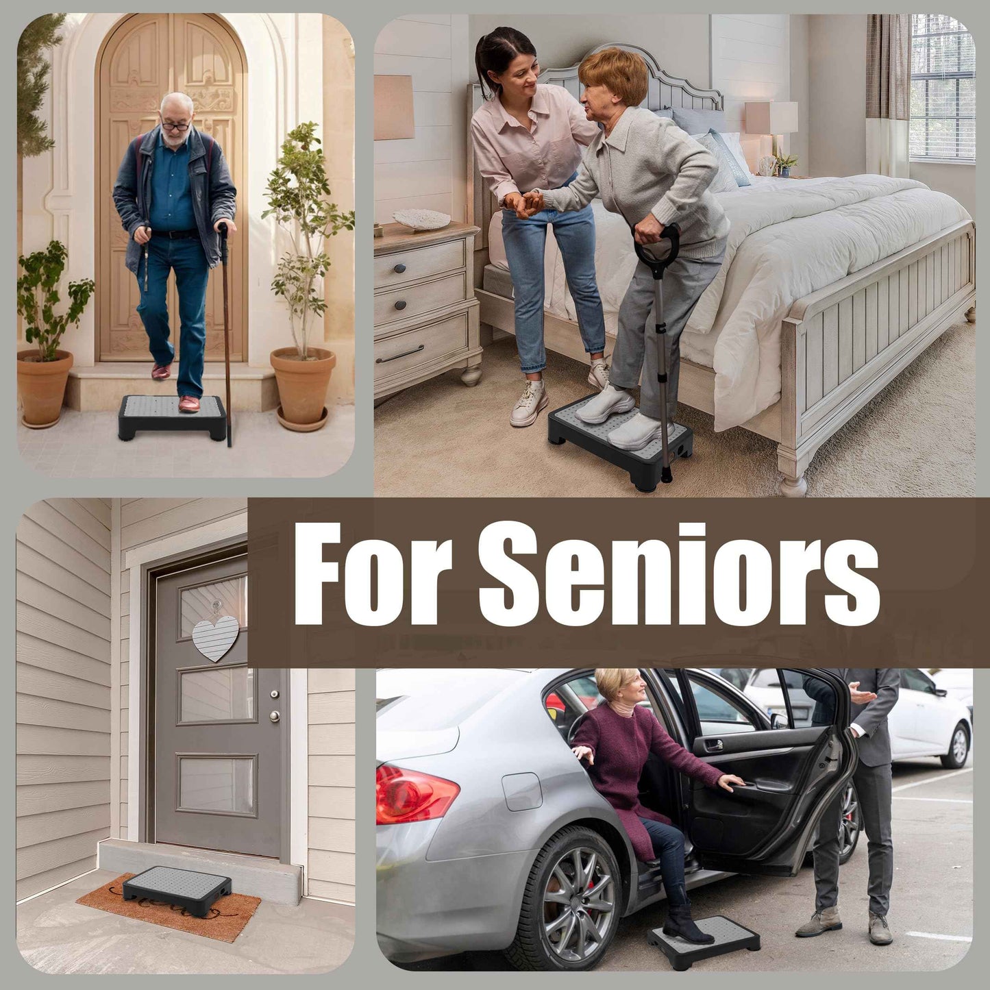 CHIKILLA Step Stool for Adults Kids and Seniors, Non-Slip Step Platform Indoor and Outdoor for Pregnant Woman, Portable Stair Assist for Kitchen Office Bedroom Car Bedside and Shower, Black-Gray 3.4In