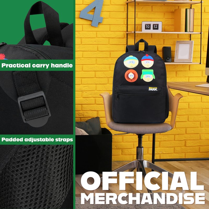 South Park Backpack for Men Teens Boys Daypack Gym Travel Bag Bookbag Rucksack College Work Funny Gifts for Men (Black)