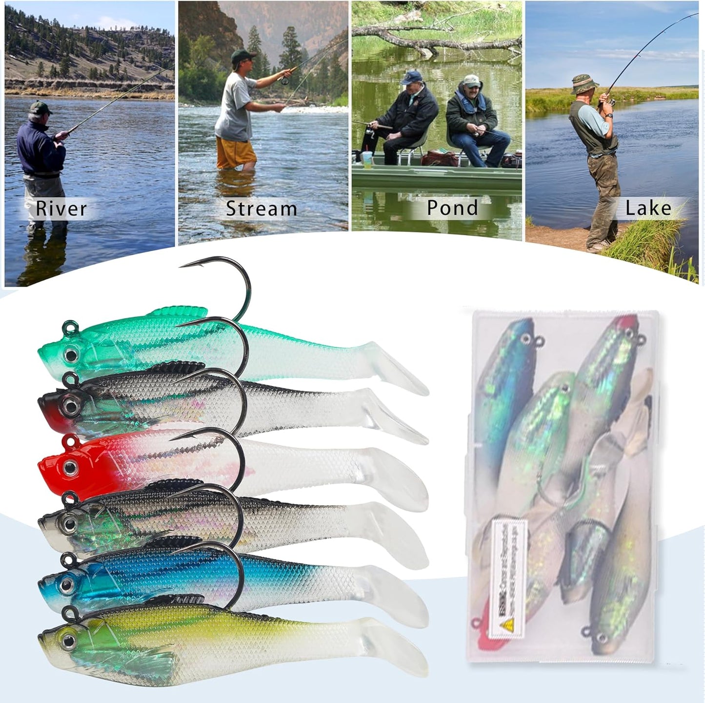 Skiennix Pre-Rigged Swimbaits - 6/12pcs Paddle Tail Swim Baits for Bass, Trout & Walleye Fishing Lures