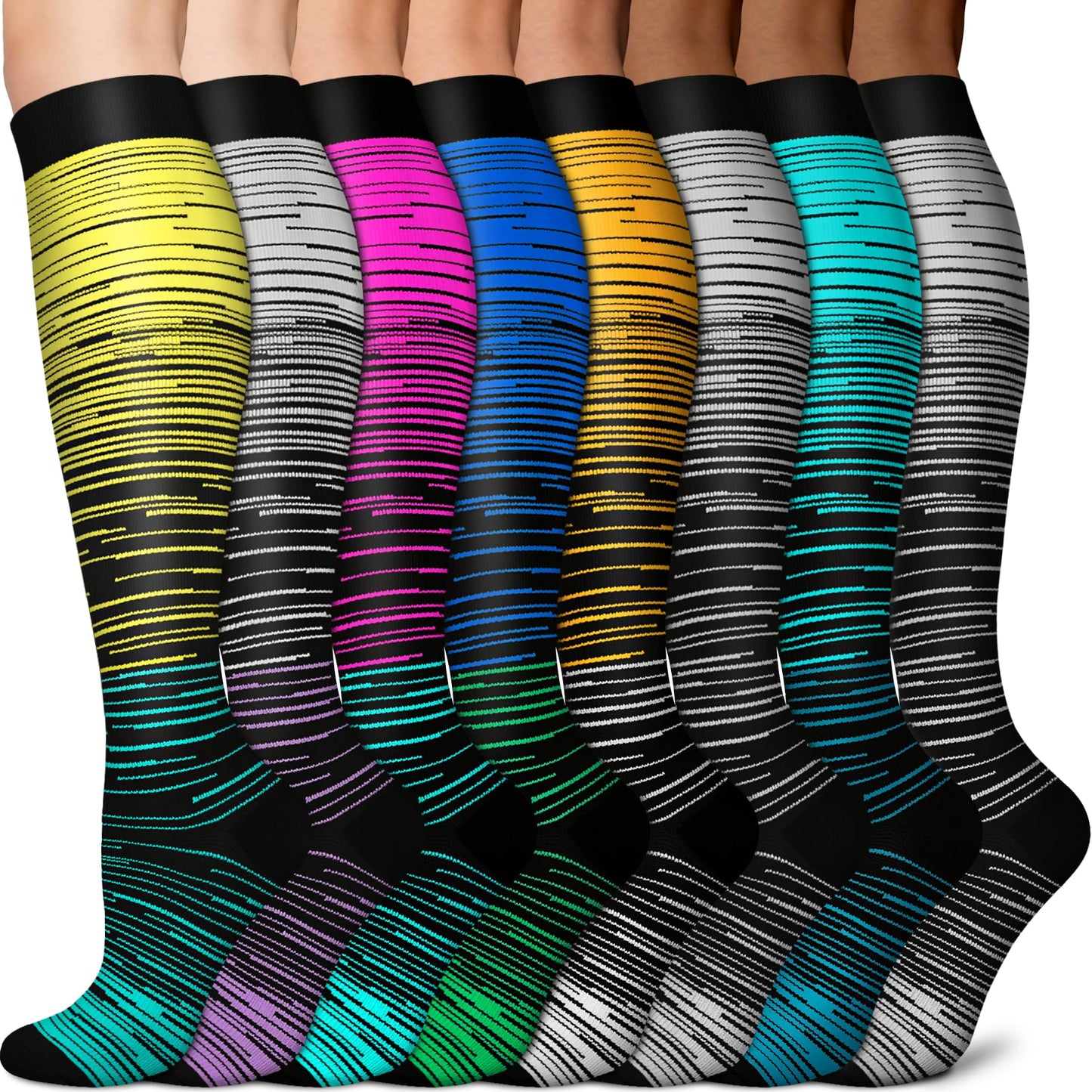 Graduated Medical Copper Compression Socks for Men & Women Circulation 8 Pairs 20-30mmHg - Best for Running Athletic Cycling
