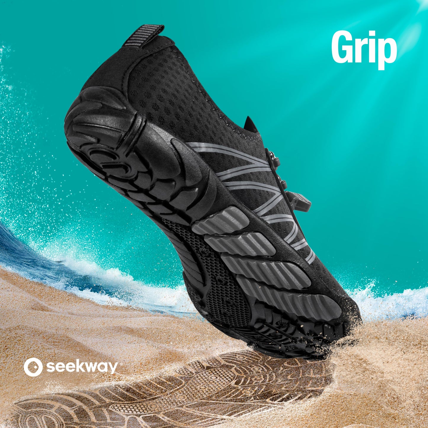 SEEKWAY Water Shoes Men Women Adult Quick-Dry Aqua Sock Barefoot for Beach Swim River Pool Lake Hiking Kayaking Surfing SP001(U) 406Black Size 13 Women/12 Men