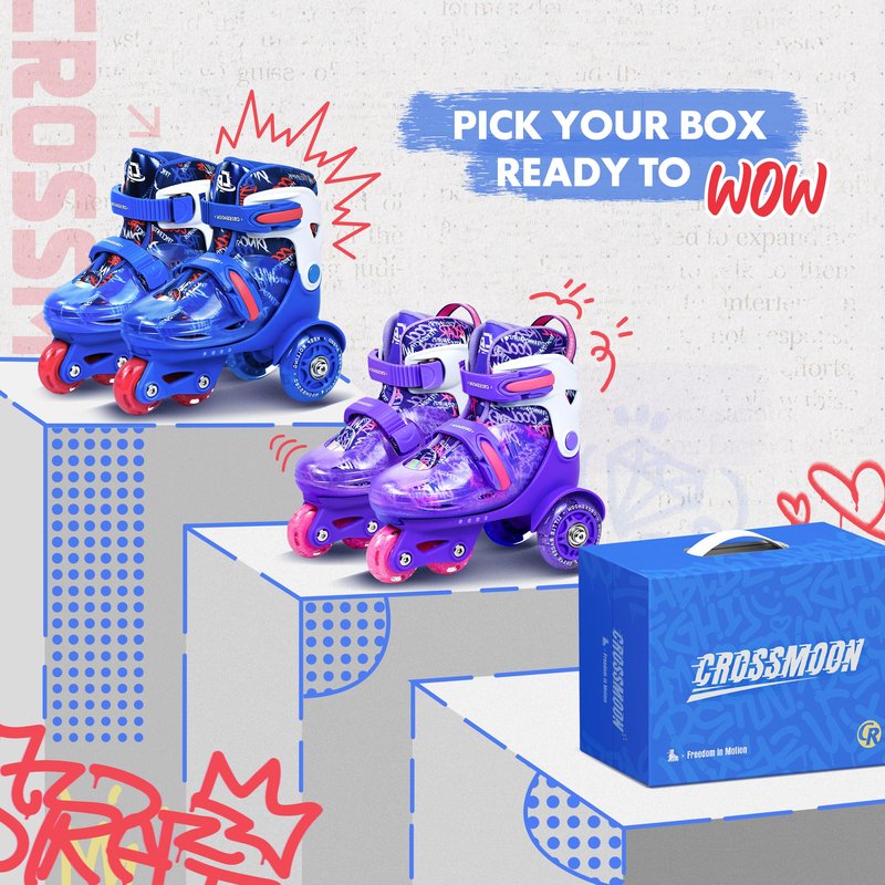 Toddler Roller Skates with Cool Dino Script Design, Kids Training Skating Shoes with Triple Safety Protection, 4 Adjustable Sizes, Light-Up Wheels (Captain Storm, XS-Small(6.5C-9C US))
