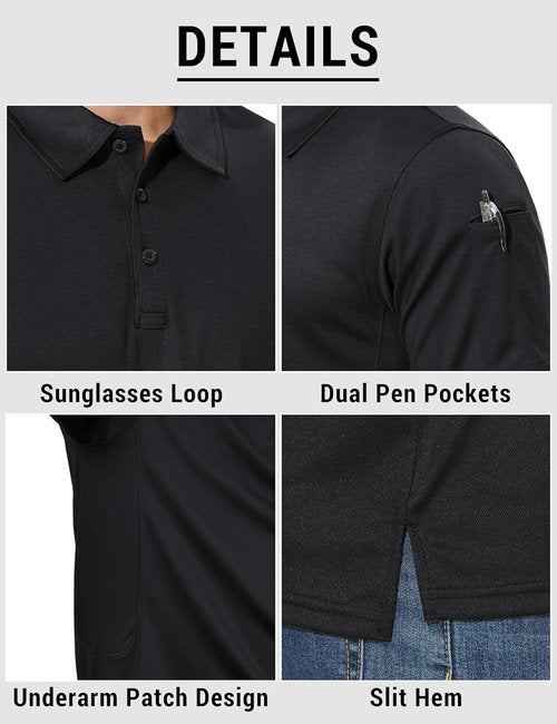 CRYSULLY Men's Polo Shirt - Quick Dry Tactical Collared Golf Shirt | Short Sleeve Pique Jersey