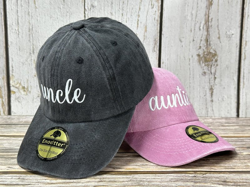 Enodtter Embroidered Auntie Uncle Matching Hats for Men Women, Gift for Couples, Black & Pink Baseball Cap Adjustable Dad Hats
