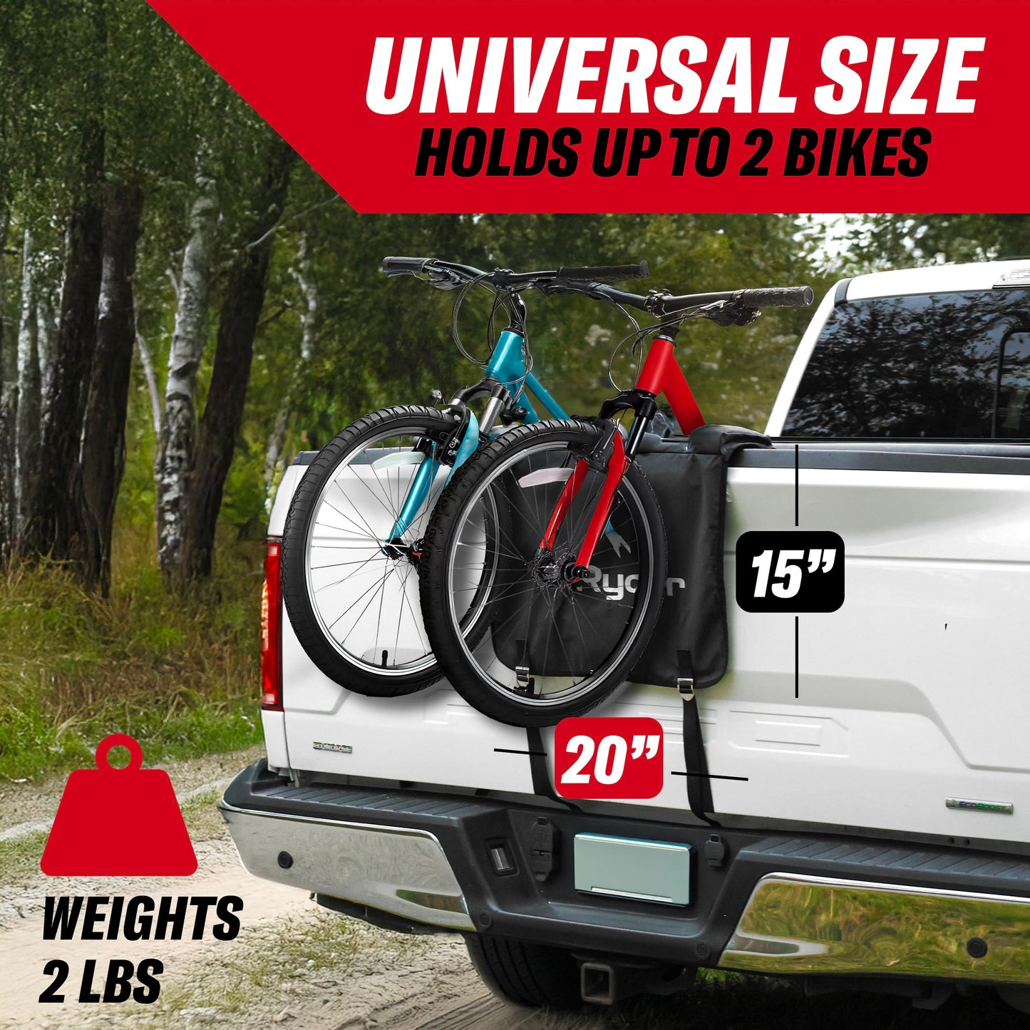 Truck Bike Tailgate Pad for 2 Bikes Bed Rack Holder Featuring Reversed Straps and Premium Metal Buckles for Enhanced Durability (2 Bike pad)