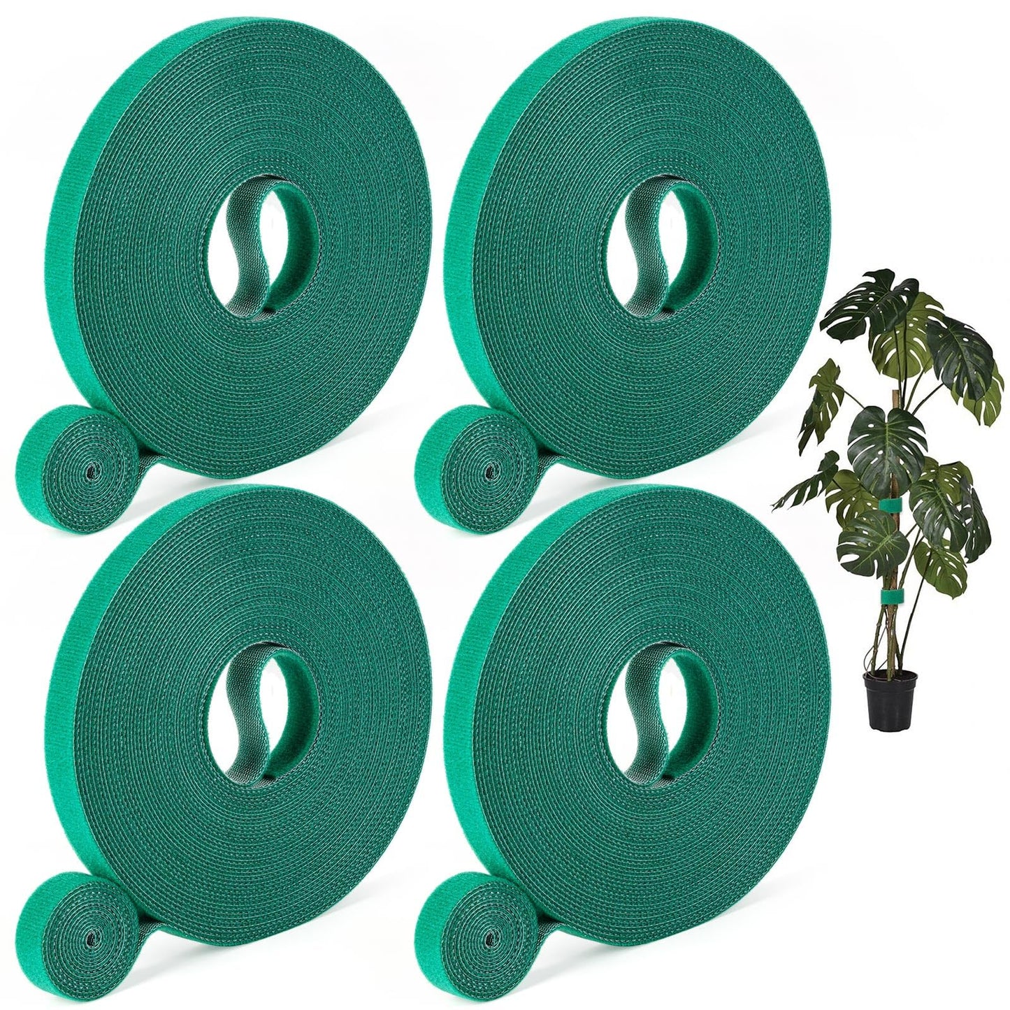 GCTWFYK 4 Roll Plant Ties Garden Tape, 131 Ft Green Plant Ties for Climbing Plants, 1/2‘’ Twist Ties for Plants, Reusable Nylon Plant Support Gardening Tape for Growing,Home,Office