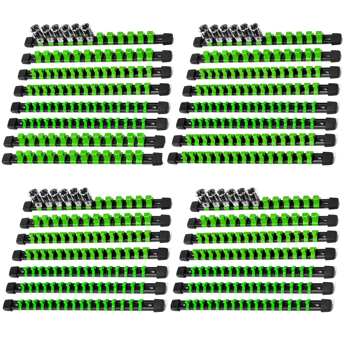 Reniteco Socket Organizer Drive ABS Tools - Green Socket Holder, Premium Quality 30 Pieces Socket Holders Kit 1/4-Inch x 160 Clips, 3/8-Inch x 150 Clips, 1/2-Inch x 120 Clips（30PC,Green)