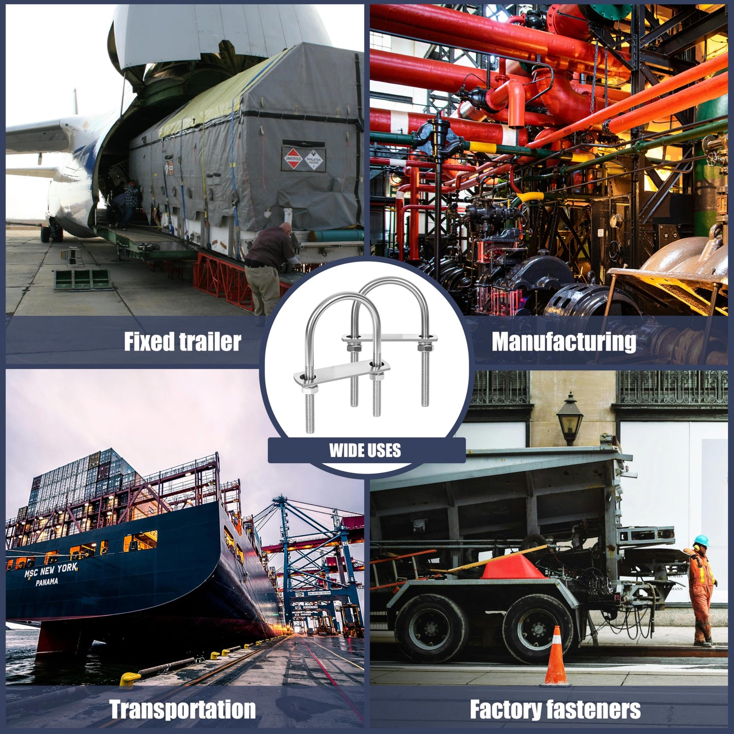 SRZTXU 4 Sets M6 U-Bolts,u-Bolts 1" (25mm) Wide,304 Stainless Steel u-Bolts,with Nuts,Bolt Plate and washers (4, M6 x 25mm x 70mm)