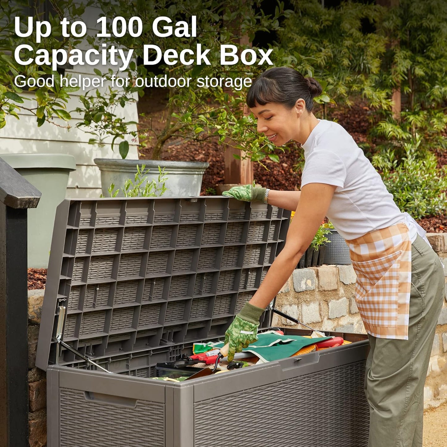31 Gallon Waterproof Outdoor Storage Box - Lockable Resin Deck Bin for Patio Cushions & Tools - UV Resistant, Black