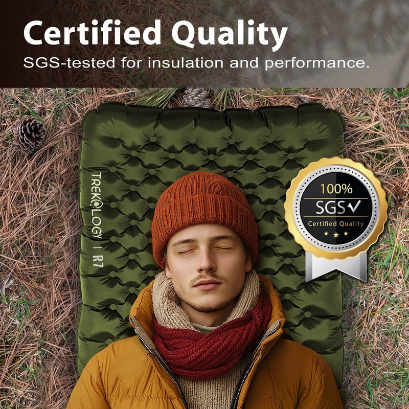 TREKOLOGY Sleeping Pad for Camping– Ultra-Lightweight, 4" Thick Camping Mat with 7.2 R-Value for All Seasons– Compact, Durable & Waterproof–Ideal for Backpacking, Hiking, and Outdoor Adventures UL R7