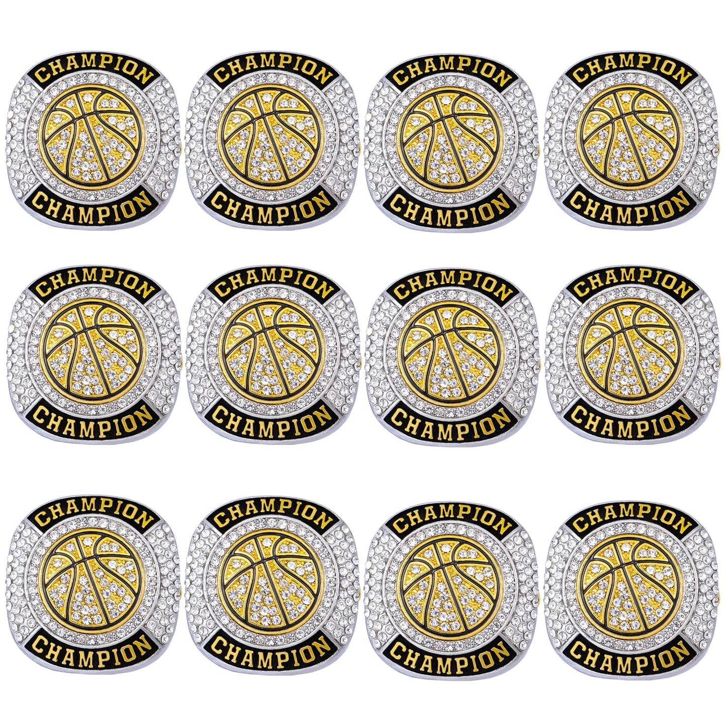CHXIXUE Basketball Championship Ring Finalist Ring Trophy Award Winner MVP Collectible Gift (12 pcs basketball rings, size 11)
