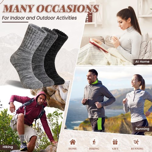 AMENLAN Merino Wool Boot Socks Thermal Winter Ski Thick Warm Hiking Socks for Women Men 3 Pairs (Grey,Medium)