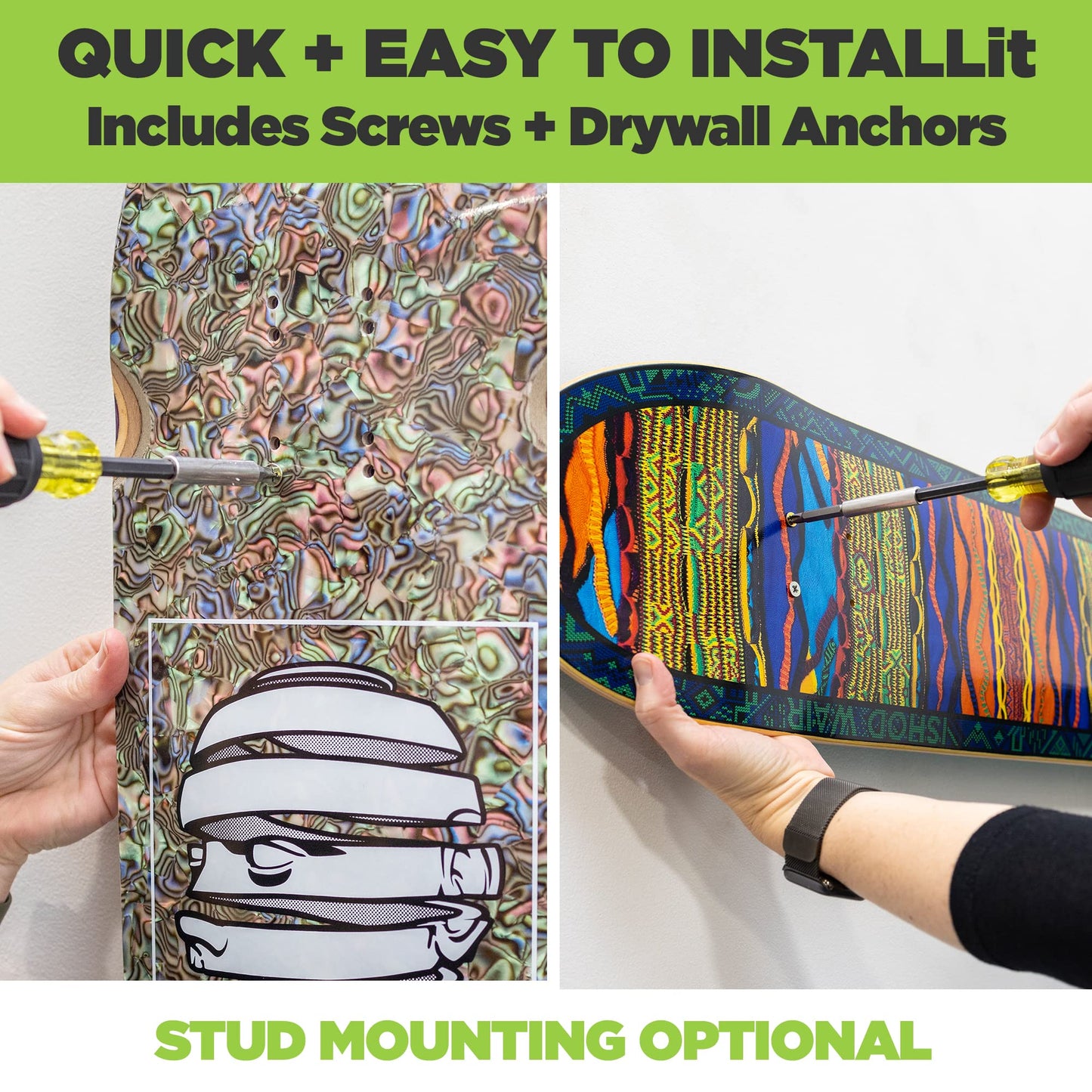 HIDEit Mounts Deck Mount - Steel Skateboard Deck Display Wall Mount - Skateboard Wall Hanger for Skate Decks - Skate Deck Wall Mount to Display Skateboard Decks - Patent Pending
