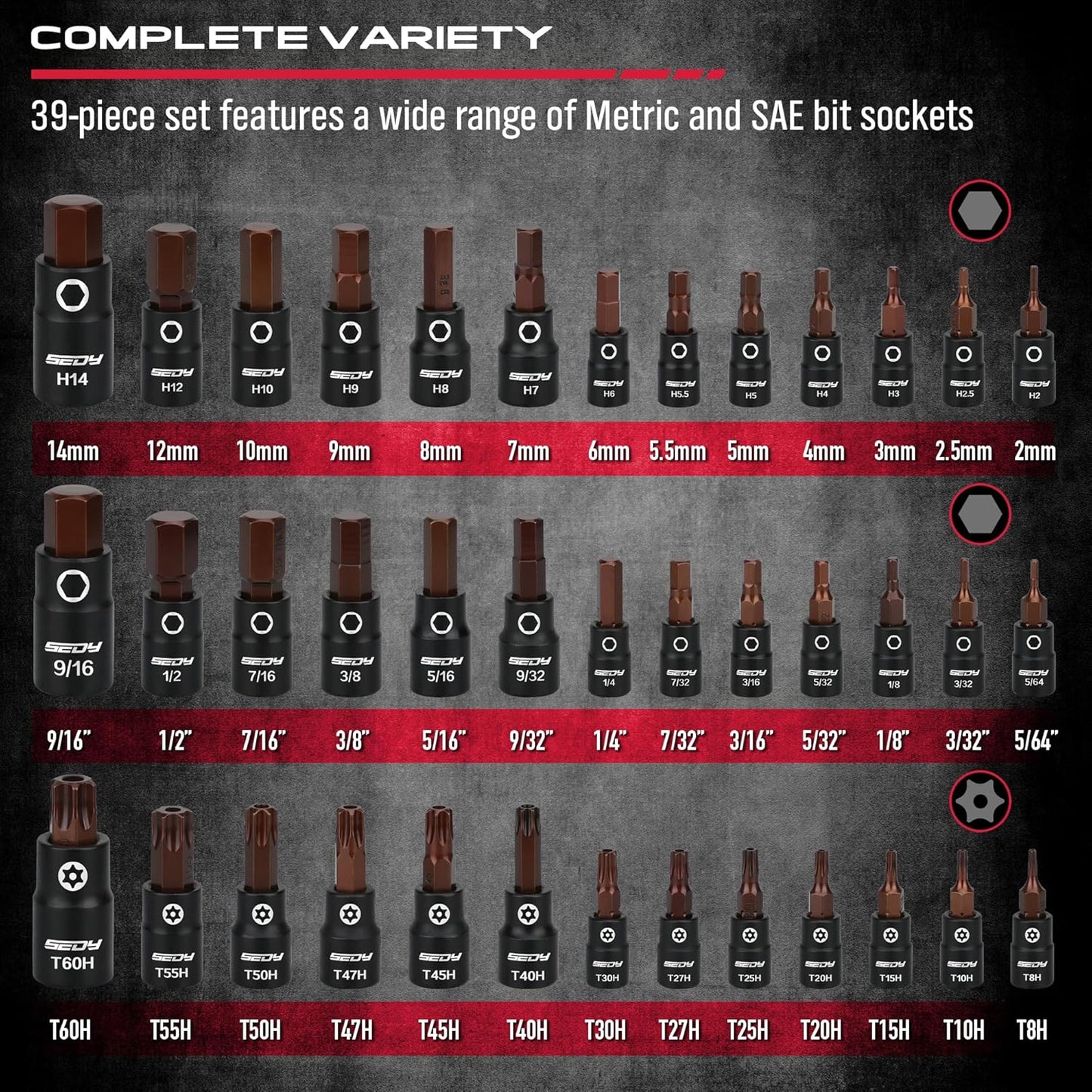 36-Piece Hex Bit Impact Socket Set with Adapters - SAE & Metric, Heavy Duty Storage Case