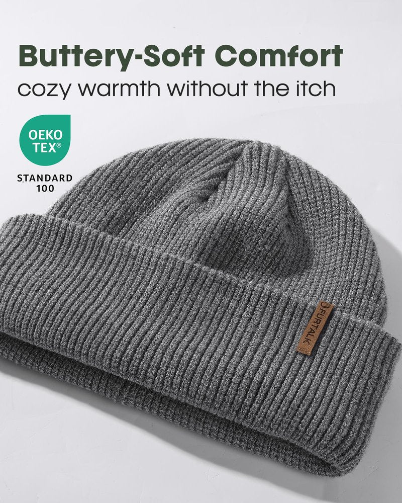 FURTALK Fisherman Beanie for Men Women 2 Styles Cuffless or Cuffed Knitted Unisex Winter Hat Outdoor All-Day Warmth Dark Grey