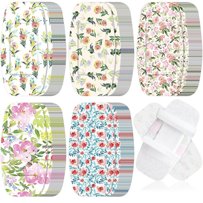 Sinmoe 100 Pcs Large Bandages 2 x 4 Inch Latex Free Big Adhesive Flower Wound Care Flexible Fabric Bandages for Care and Protect Wounds