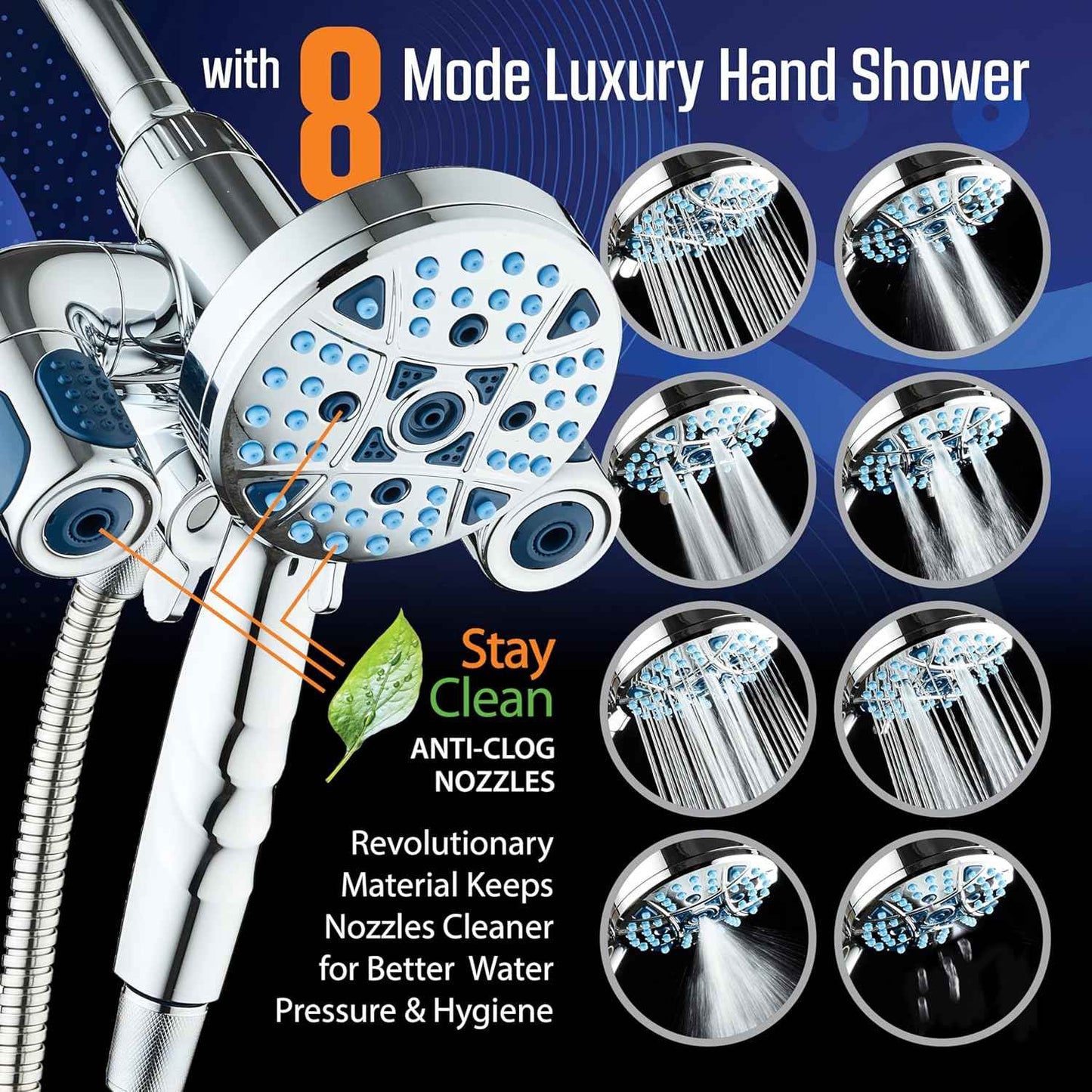 Polaris High Pressure Shower Head & Handheld Combo - 208 Settings, Magnetic Dock, Chrome Finish