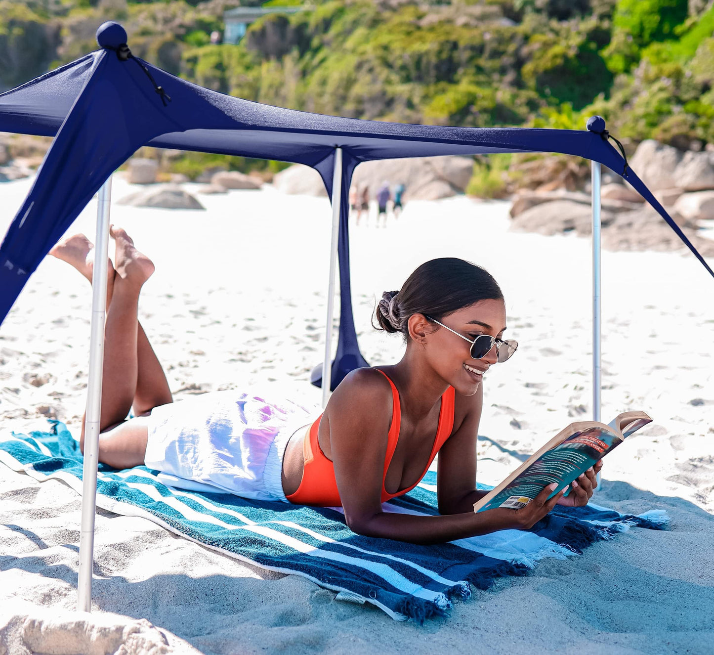 SUN NINJA Mini Beach Tent, UPF50+ Beach Shade Sun Shelter with Carry Bag, Partial Shade for 2 Adults, Family, Pets, Coolers & Valuable Items