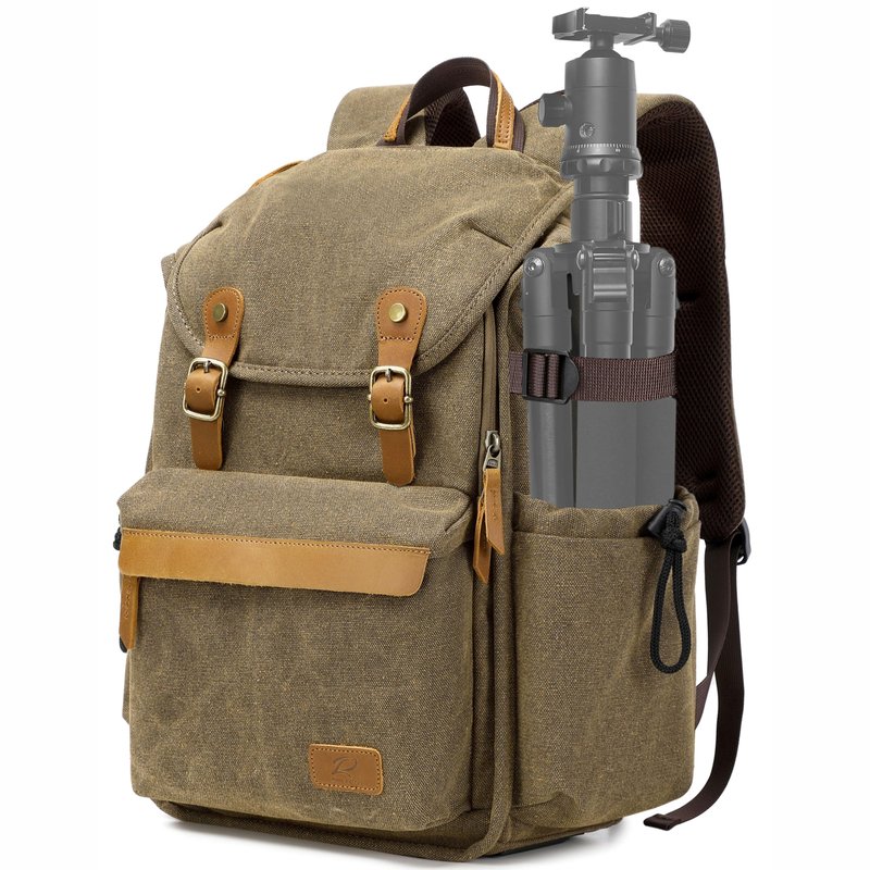 Padwa Lifestyle Khaki Camera Backpack - Professional DSLR & UAV Camera Bag,Anti Theft Canvas Camera Backpacks with Rain Cover,Large Capacity Photography Travel Camera Bag with Multi Compartments