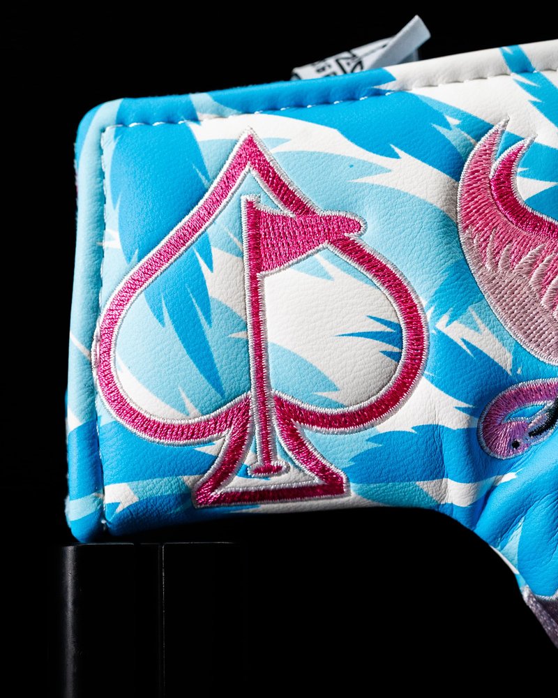 Pins & Aces LE Tropical Lawn Flamingo Head Cover - Premium, Hand-Made Leather Woods Headcover - Funny, Tour Quality Golf Club Cover - Style and Customize Your Golf Bag (Blade)
