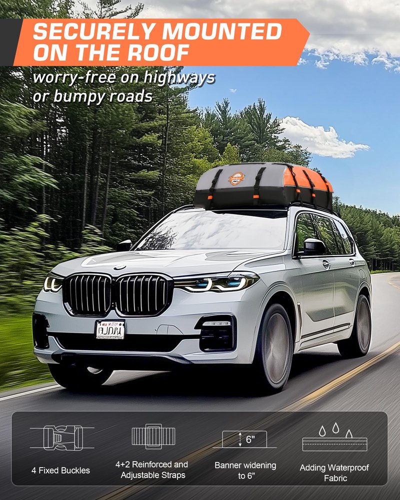 Sailnovo Rooftop Cargo Carrier Bag 21 Cubic, 1000D PVC Waterproof Vehicle Soft-Shell Carrier for Cars with/Without Roof Rack, Car Roof Storage Includes Anti-Slip Mat,10 Reinforced Straps, 6 Door Hooks