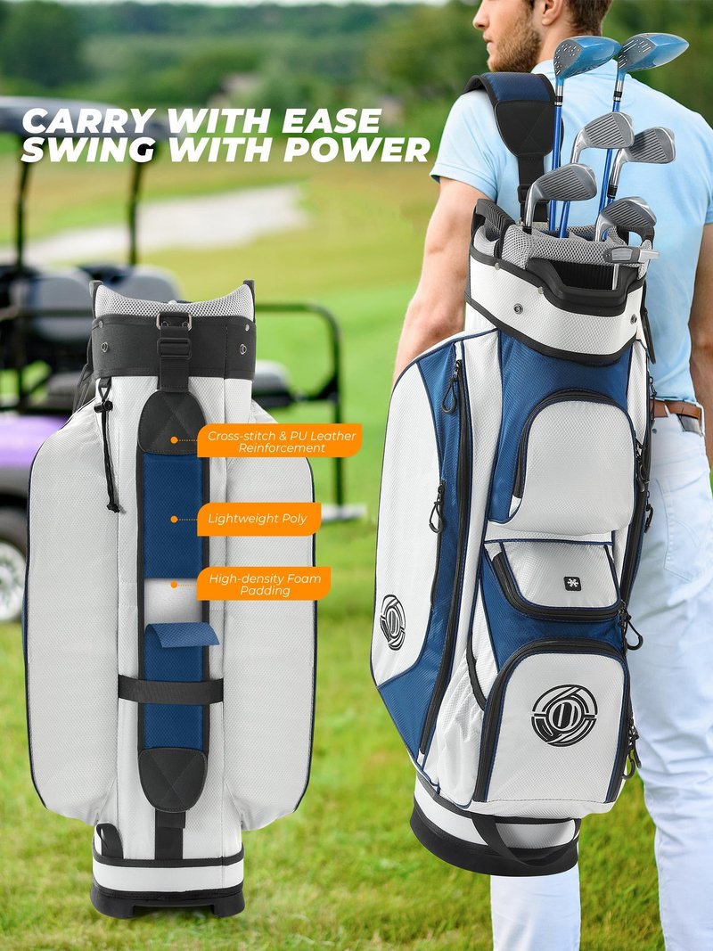 Shopsource Golf Cart Bag, 15 Way Top Lightweight Golf Bag, Golf Club Cart Bags for Men Women with Full-Length Dividers, Dedicated Putter Well, Rain Cover