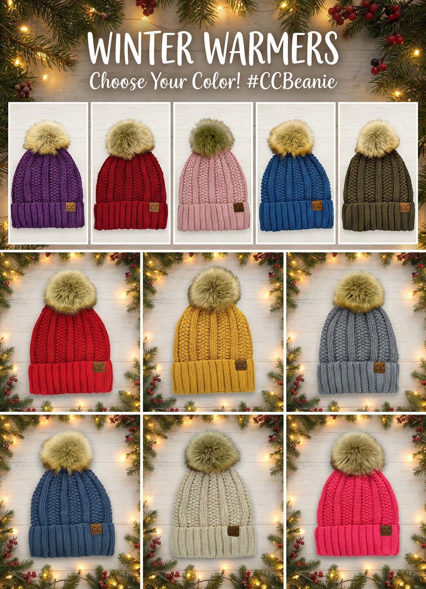 C.C Beanie Women’s Cozy Chenille Pom-Pom Hat — Warm Fashionable Ski-Style Winter Beanie (Beige)