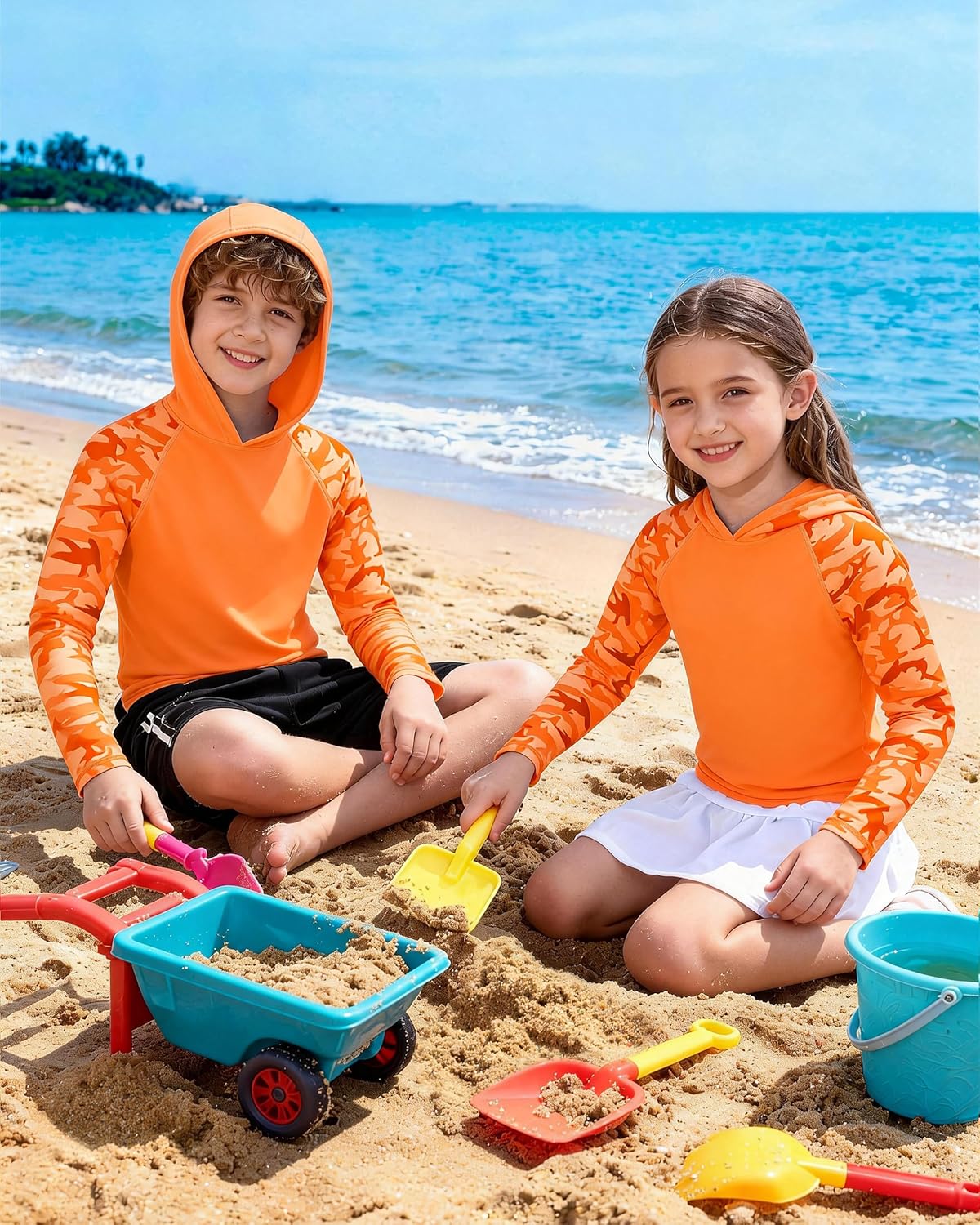 Skiennix Boys Rash Guard Swim Hoodie - UPF 50+ UV Sun Protection Long Sleeve Fishing Shirt | Kids SPF Water Shirt