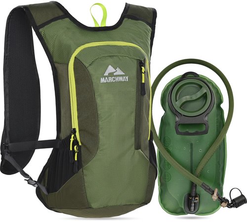 MARCHWAY Lightweight Hydration Backpack with Vest Style Straps & 2.5L TPU Water Bladder, Versatile Sleek Multi-Pocket Pack for Hiking, Cycling, Running, Backpacking, Travel (Green)