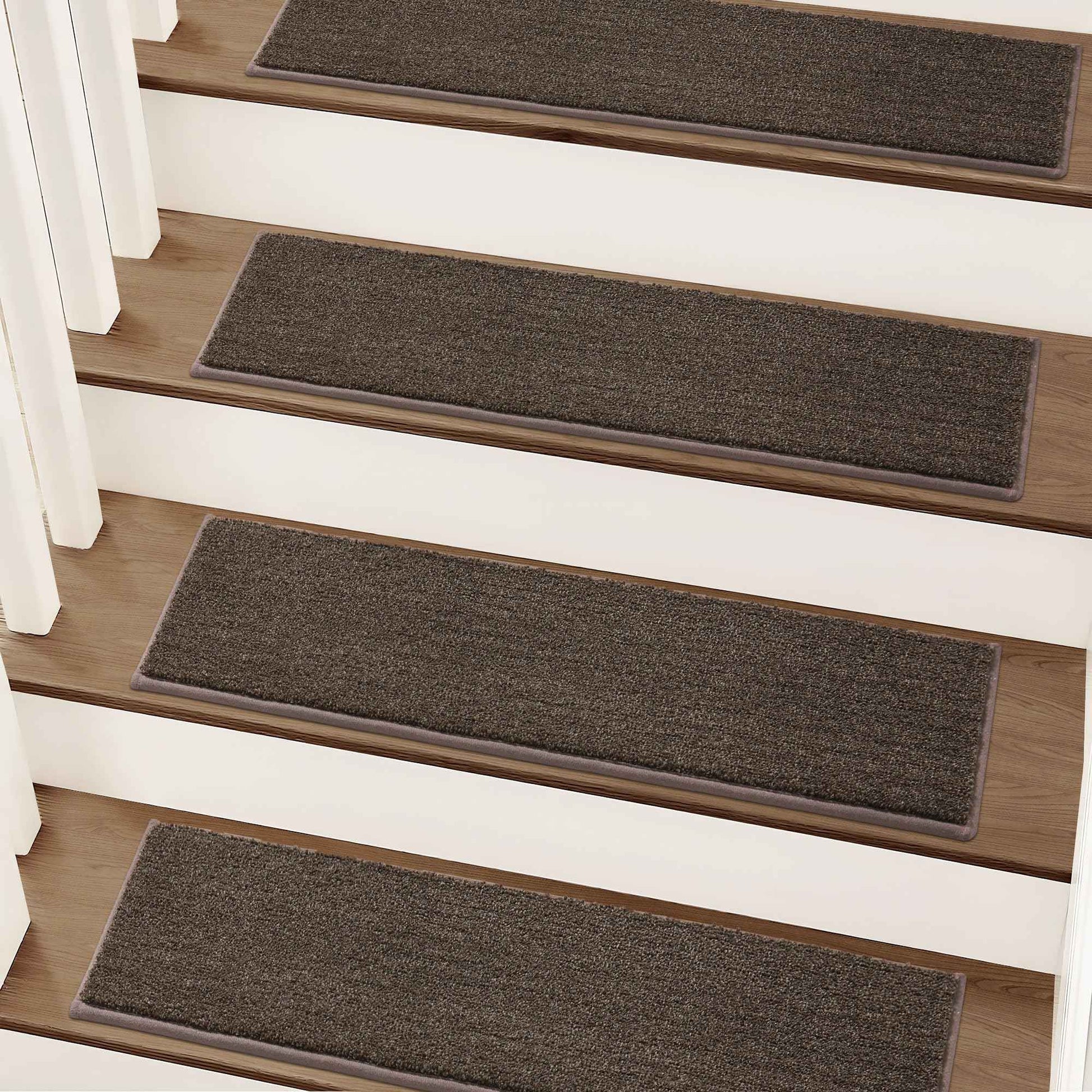 COSY HOMEER Stair Treads Non-Slip Carpet Stair Treads for Wooden Steps, Indoor Stair-Runner Rugs for Kids Elders & Pets 28"x9" (4Pc, Brown)