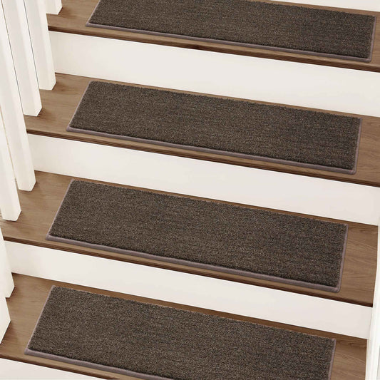 COSY HOMEER Stair Treads Non-Slip Carpet Stair Treads for Wooden Steps, Indoor Stair-Runner Rugs for Kids Elders & Pets 28"x9" (4Pc, Brown)