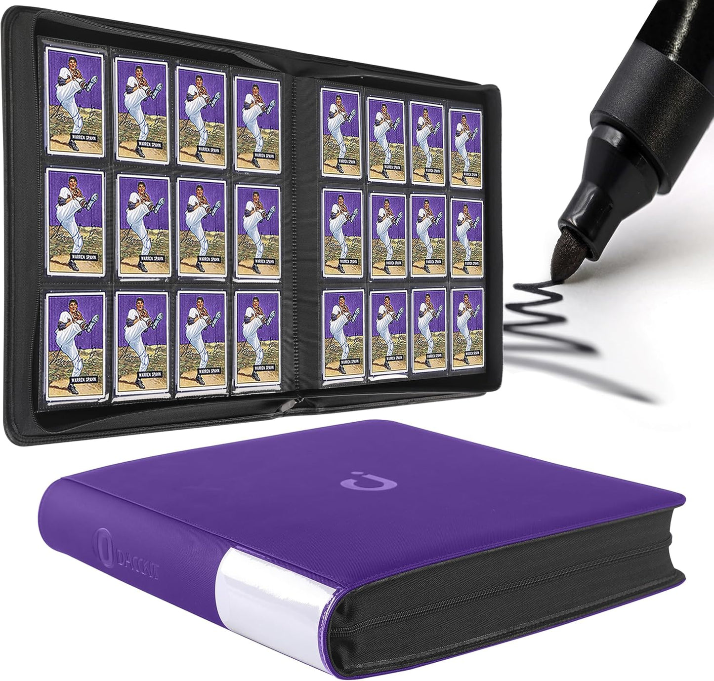 Premium Card Binder - 12 Pocket Design Fits 1200 Cards | 3X4 Ringless with Sleeves in Classic Purple