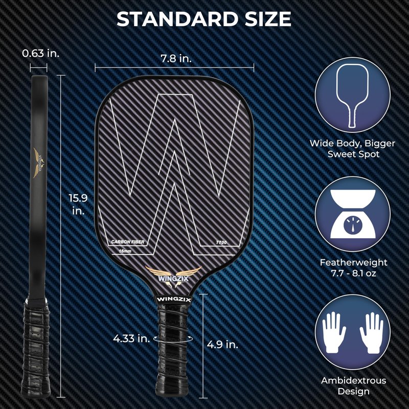 Wingzix Pickleball Set of 4 – T700 Carbon Fiber Pickleball Paddles/Pickleball Racket – 16mm Honeycomb Core, Lightweight – 4 Balls, Carry Bag & Accessories – Premium Gift Set
