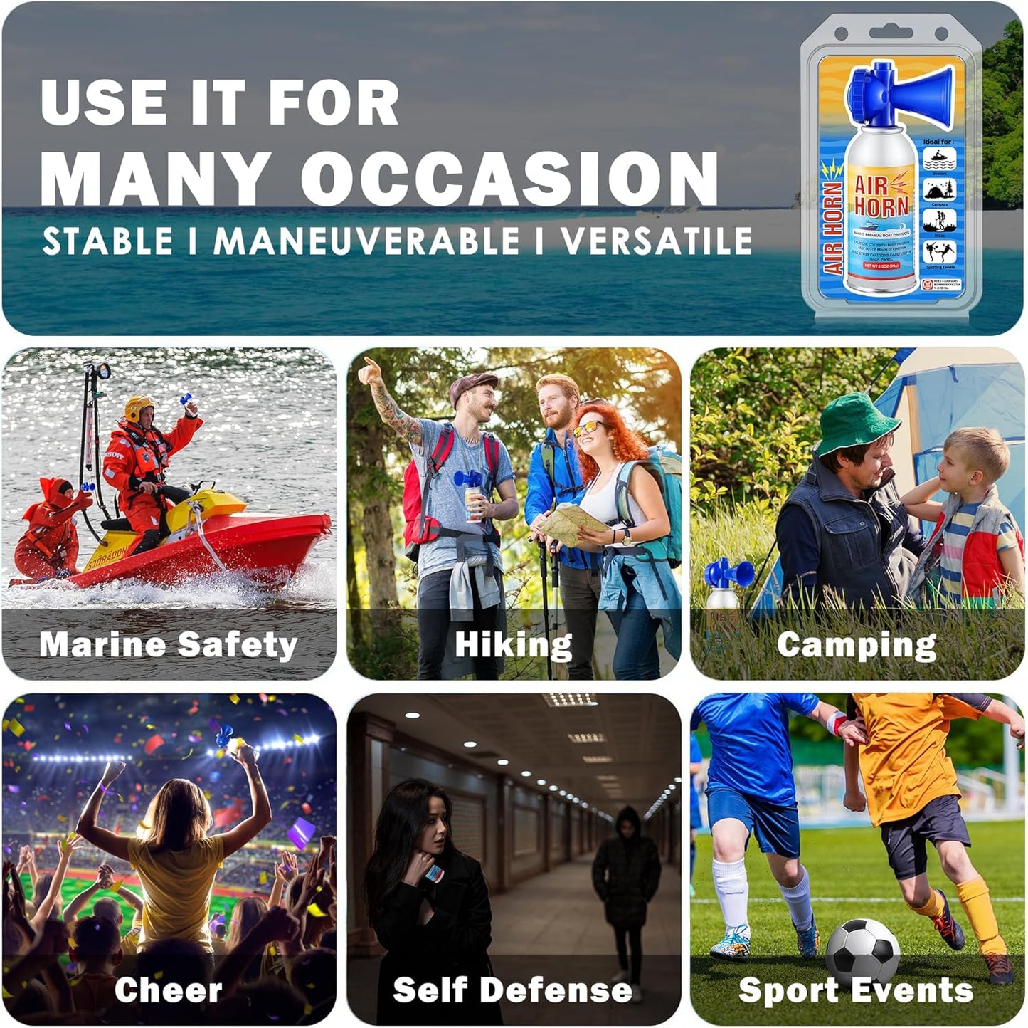 Air Horns 2 Pack by [Brand Name] - 122DB Loud Marine Safety Horns | Ideal for Boating, Camping, Hiking