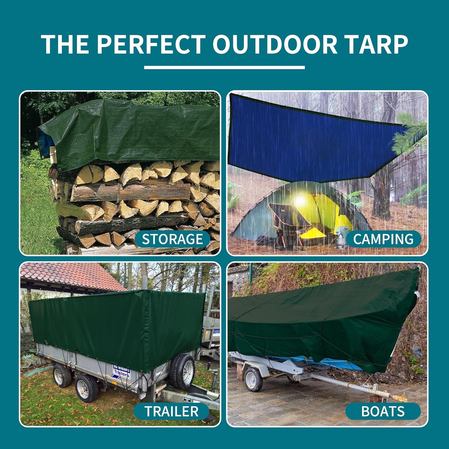 20x30 Feet Waterproof Green Tarp - Heavy-Duty Multipurpose Cover for Outdoor Use