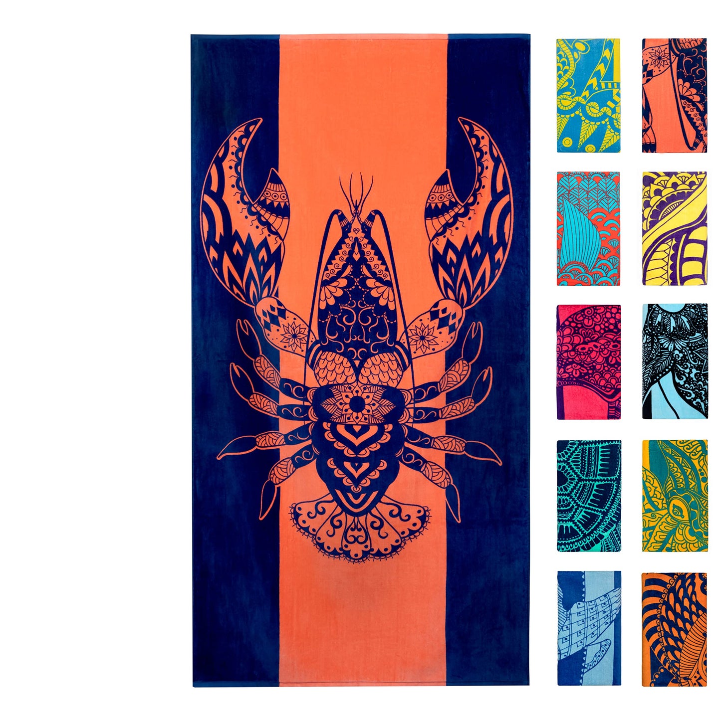 Nova Blue Lobster Beach Towel (34 X 63) - Solid Color Beach Towel Made from 100% Cotton – Coral Stripe Large Beach Towels with Tropical Design – Extra Large, XL Beach Blanket