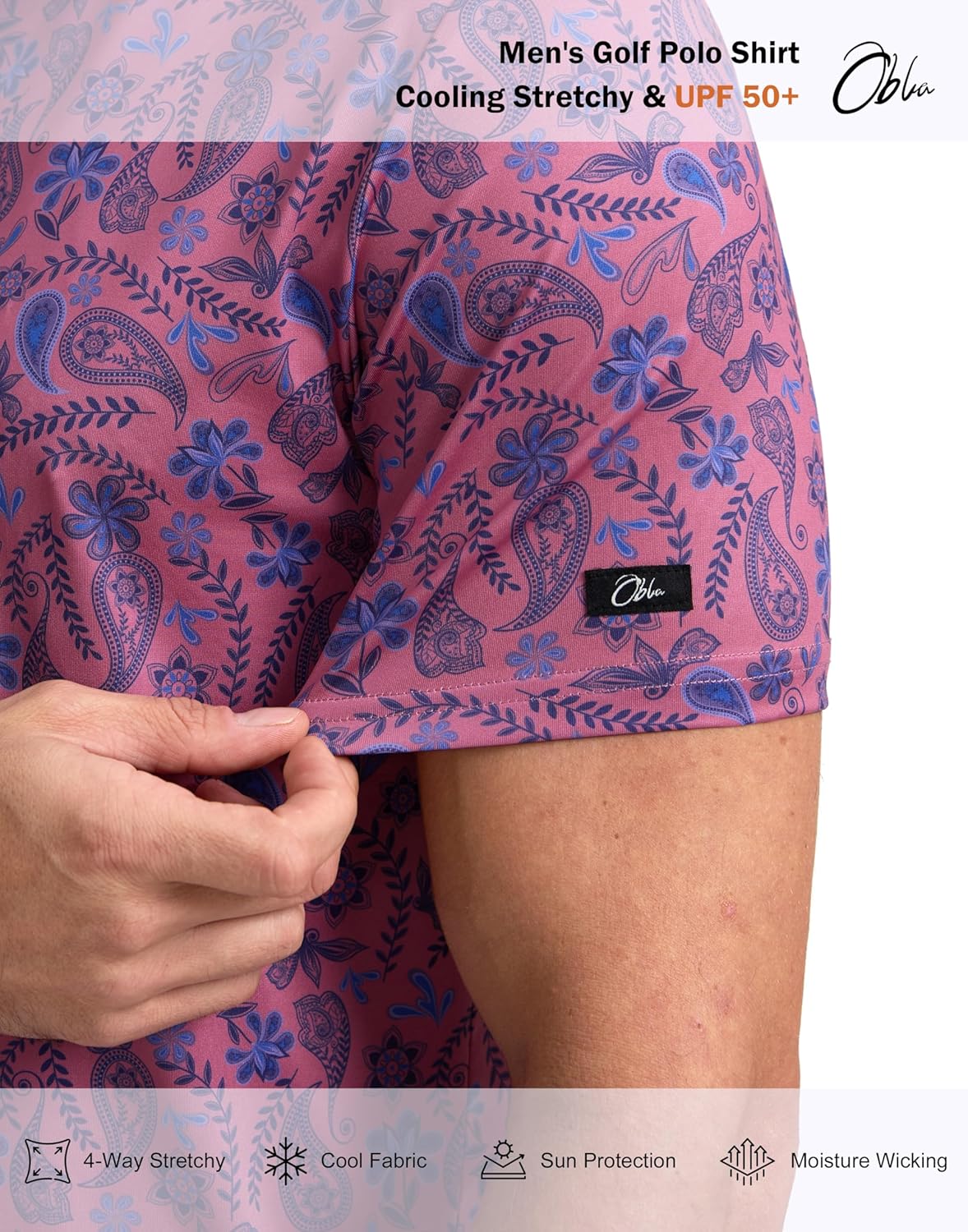 Obla Men's Golf Polo Shirt - Short Sleeve Performance Dry Fit | Moisture-Wicking Casual Print