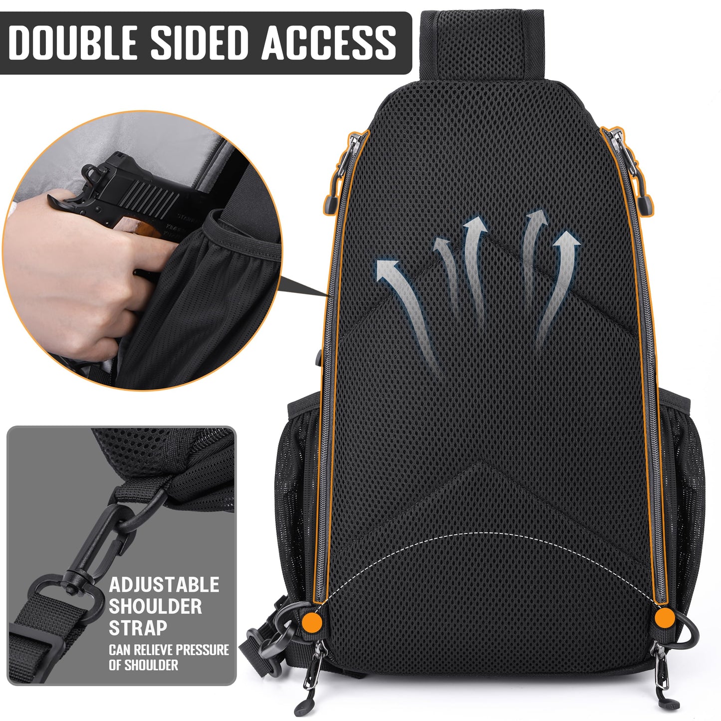 DEYACE Concealed Carry Bag for Men, YKK Zippers Large Crossbody Sling Backpack edc Bag with Gun Holsters, Travel Hiking Chest Pack Daypack