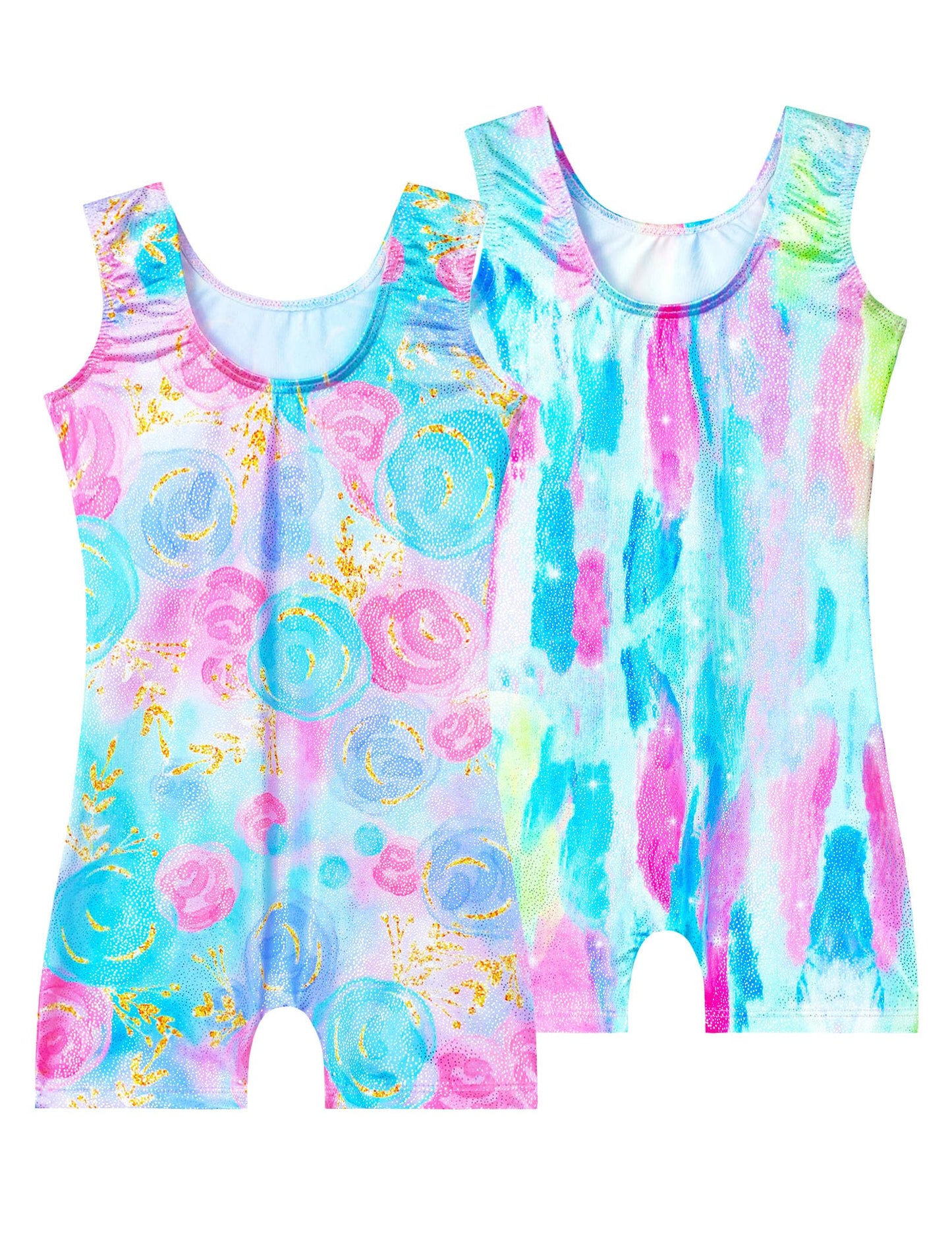 Nokecina Leotard for Girls Gymnastics with Shorts Size 1-2t Two Packs Blue Rose Flowers Adorable Pro Gym Outfits
