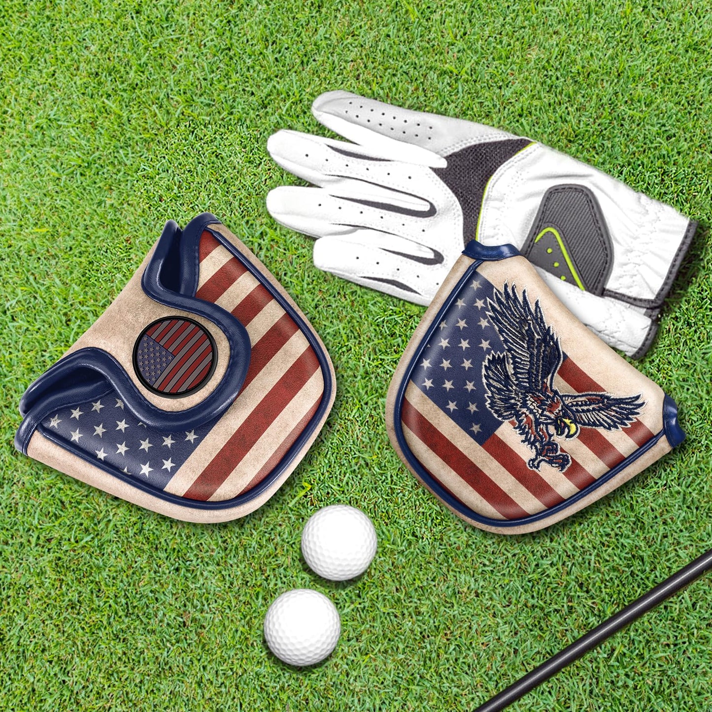 GIGAPOWER Golf Mallet Putter Cover, Elegant Embroidery Premium Leather Golf Club Head Cover Putter Headcover with Magnetic Closure Fits Most Putters