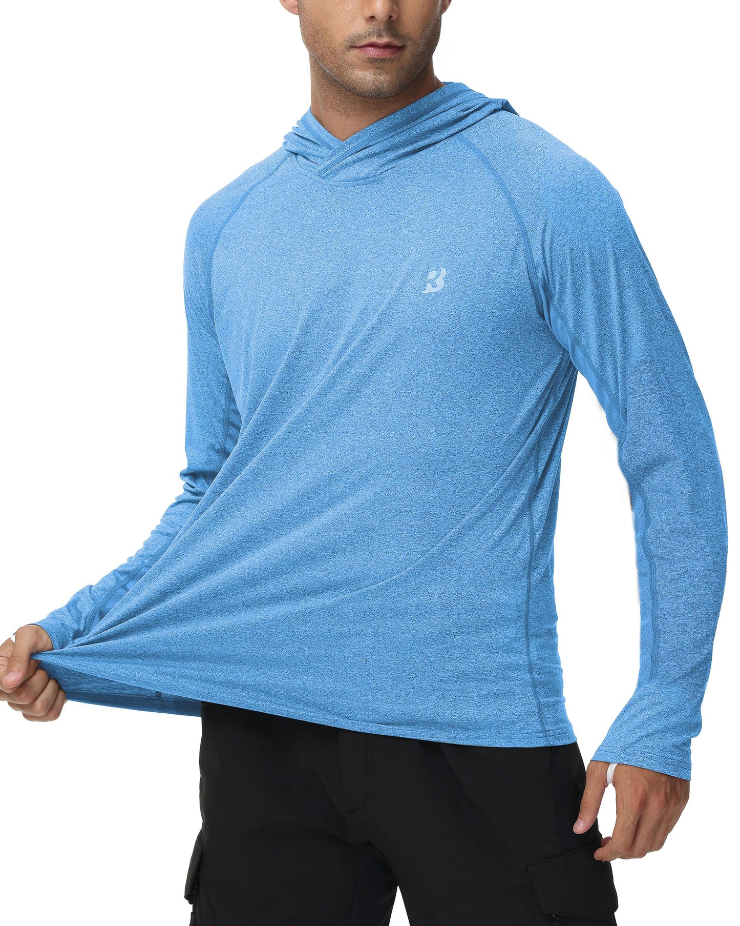Roadbox Mens UPF 50+ Fishing Shirts - Long Sleeve UV Sun Protection Hoodie Outdoor Hiking Shirts for Sports Running