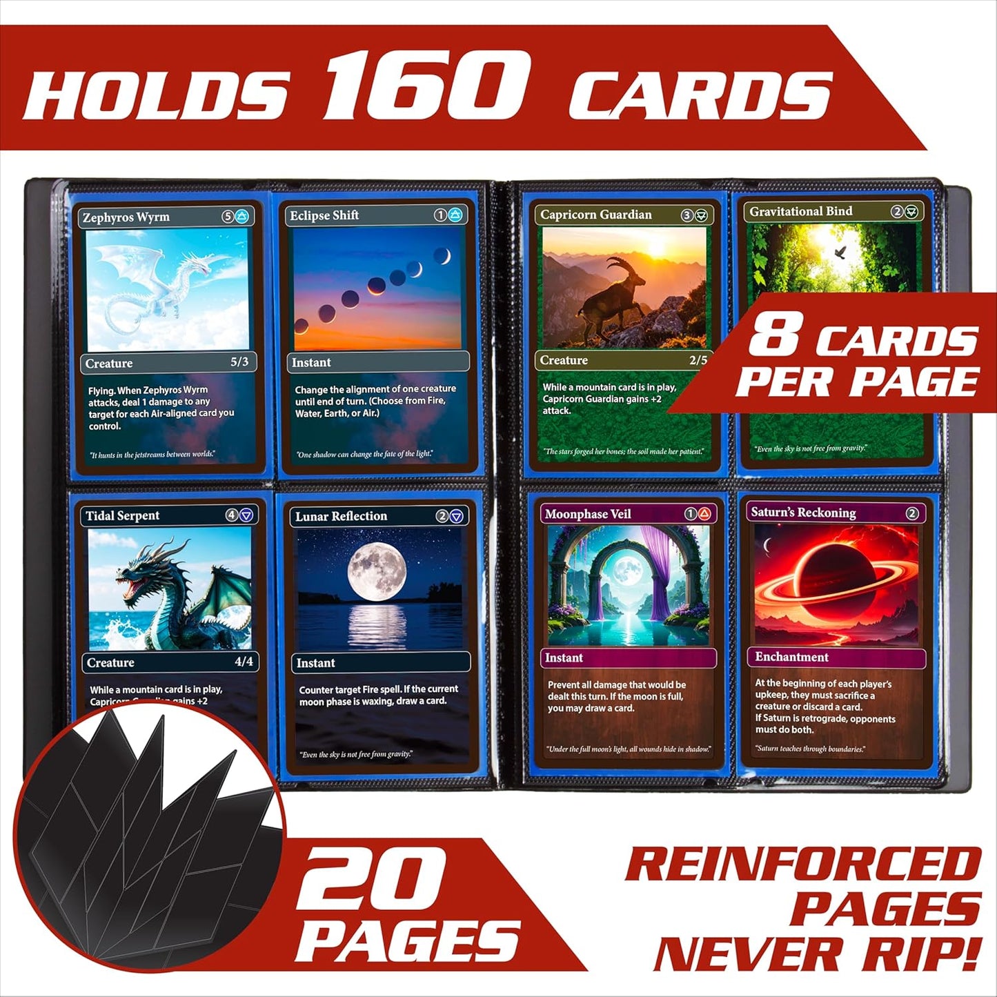 Monster Trading Card Album - Matte Black Anti-Theft Binder with Side Loading Pockets, Holds 160 Cards
